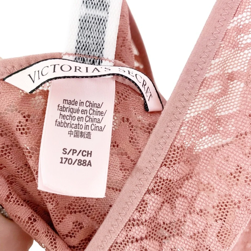 Victoria’s Secret Lace Slip Chemise Blush Pink Logo Elastic Straps Size S_6